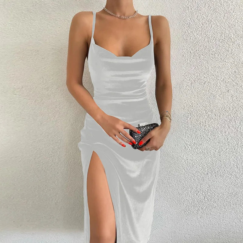 Slim Fit Slit Strap Ankle-Length Sheath Dress | Inspired by Özge Törer