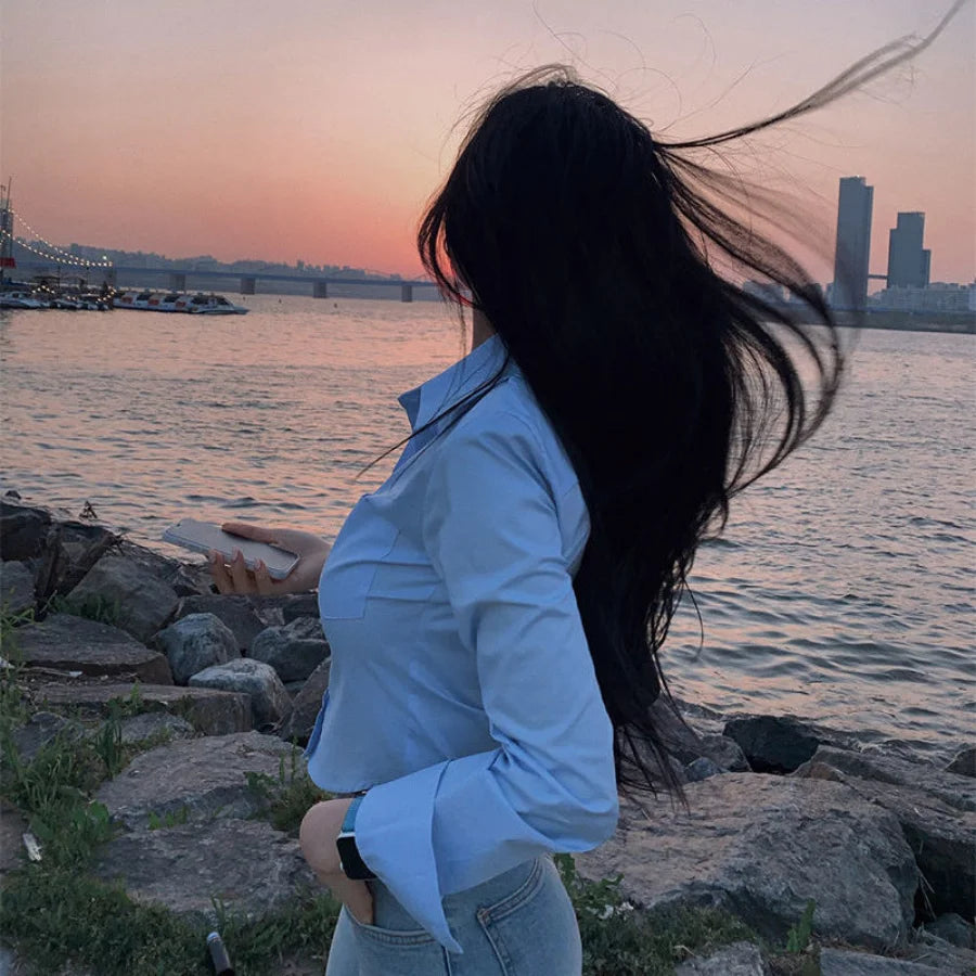 Satin Chiffon Long Sleeve Crop Blouse | Inspired by Esra Bilgiç