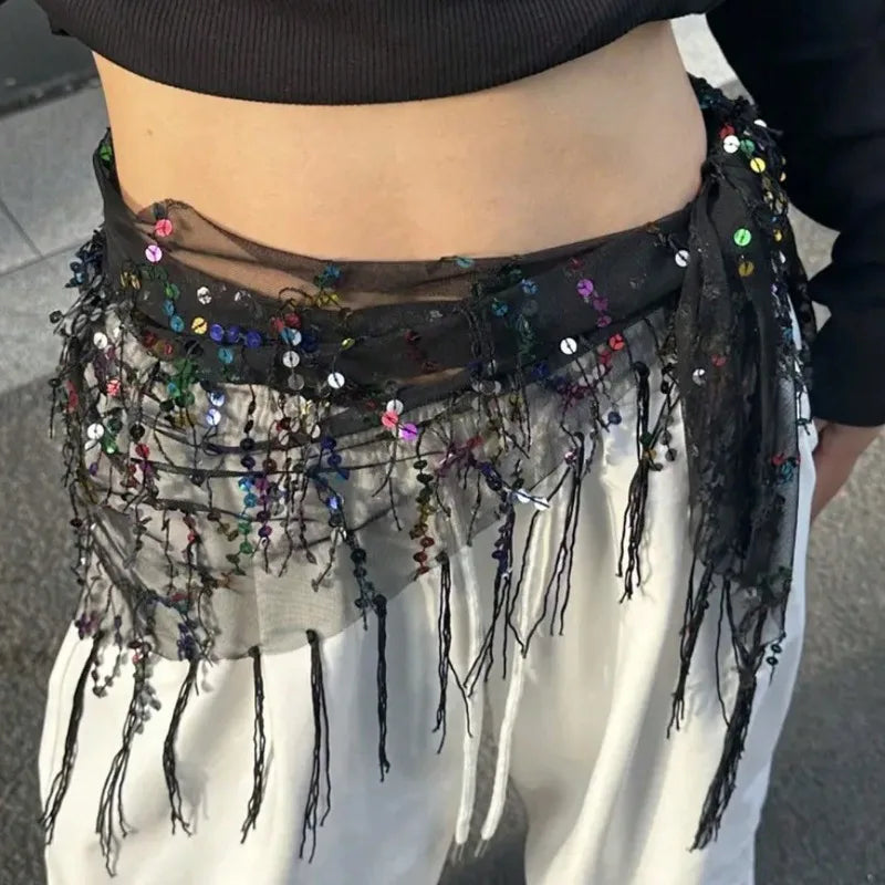 1pc Belly Dance Hip Scarf Chiffon Skirt Wrap Professional Scarf Skirt Costume with Coins for Yoga Belly Dancing,Autumn,new years