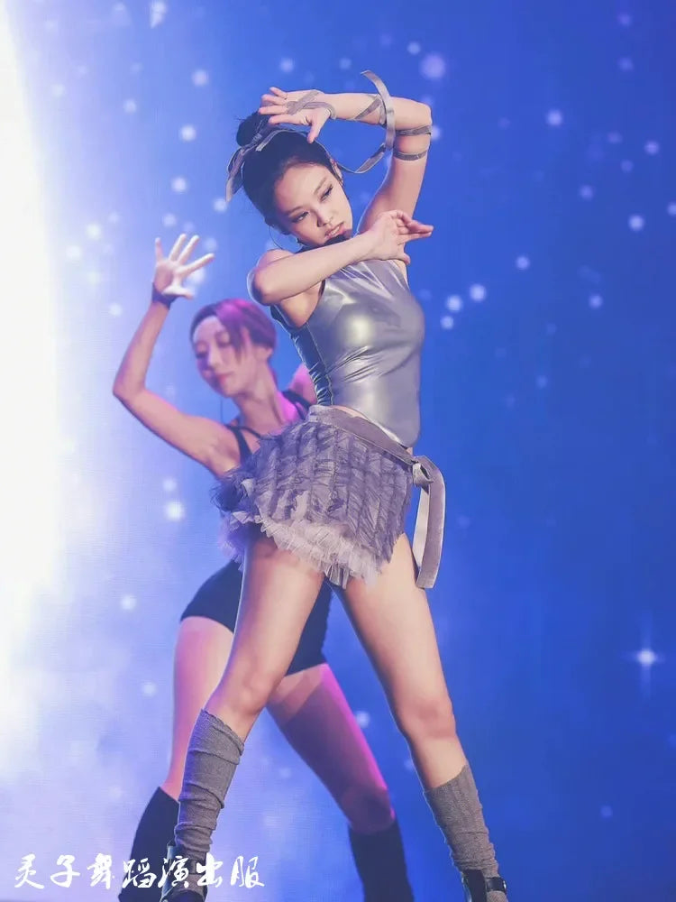 Jennie Kpop Idol Outfits Silver Concert Outfits Music Festival Clothes Futuristic Clothing Sexy Stage Costume Jazz Dancewear