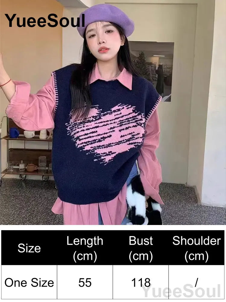 Blue Argyle Women's Vest Plaid Sleeveless Pullover Loose Knitted Sweater Vest 2026 New Autumn Y2K Casual Oversized Waistcoat