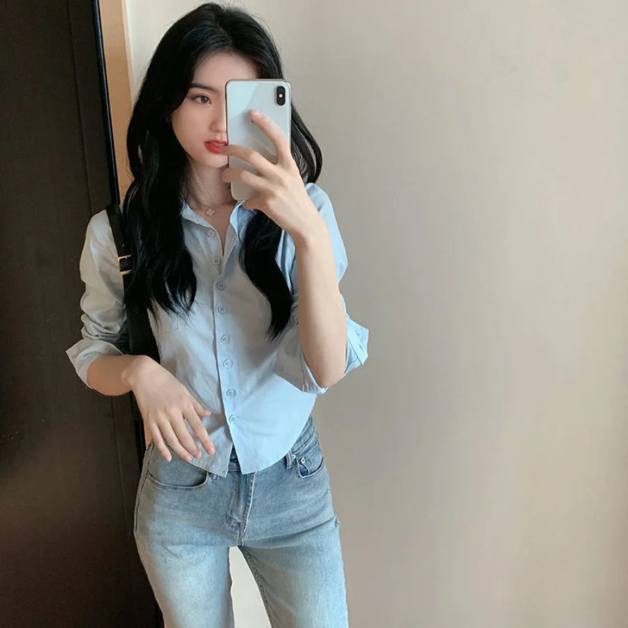 Satin Chiffon Long Sleeve Crop Blouse | Inspired by Esra Bilgiç