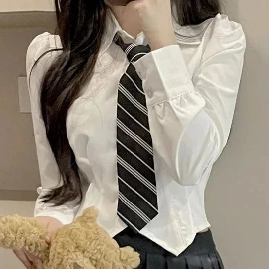 2026 JK Uniform Women Suits Hot Girls New Solid Slim Long-sleeved Blouse + White Skirt Woman
