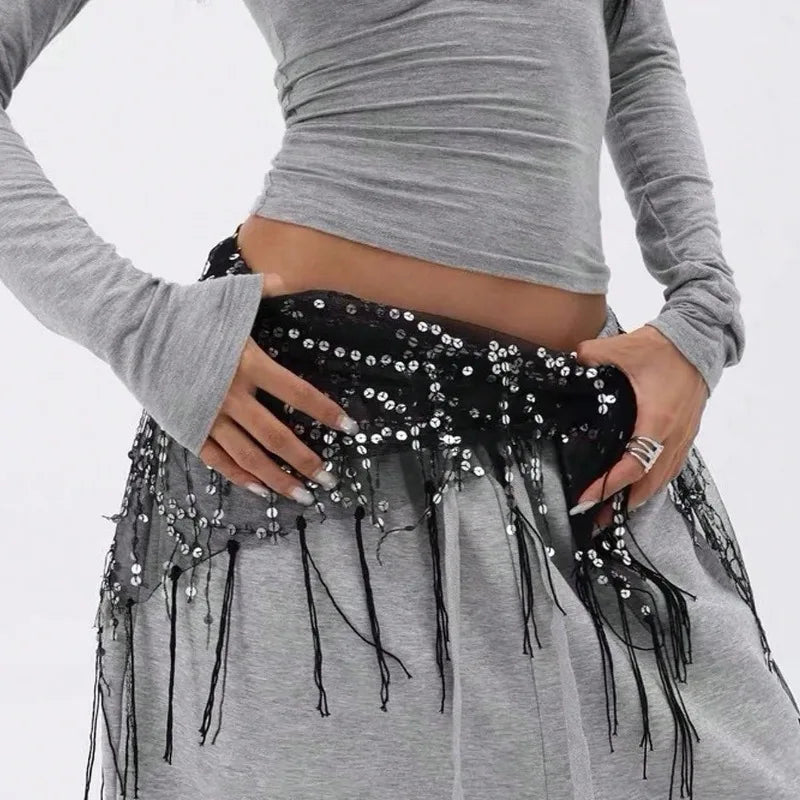 1pc Belly Dance Hip Scarf Chiffon Skirt Wrap Professional Scarf Skirt Costume with Coins for Yoga Belly Dancing,Autumn,new years