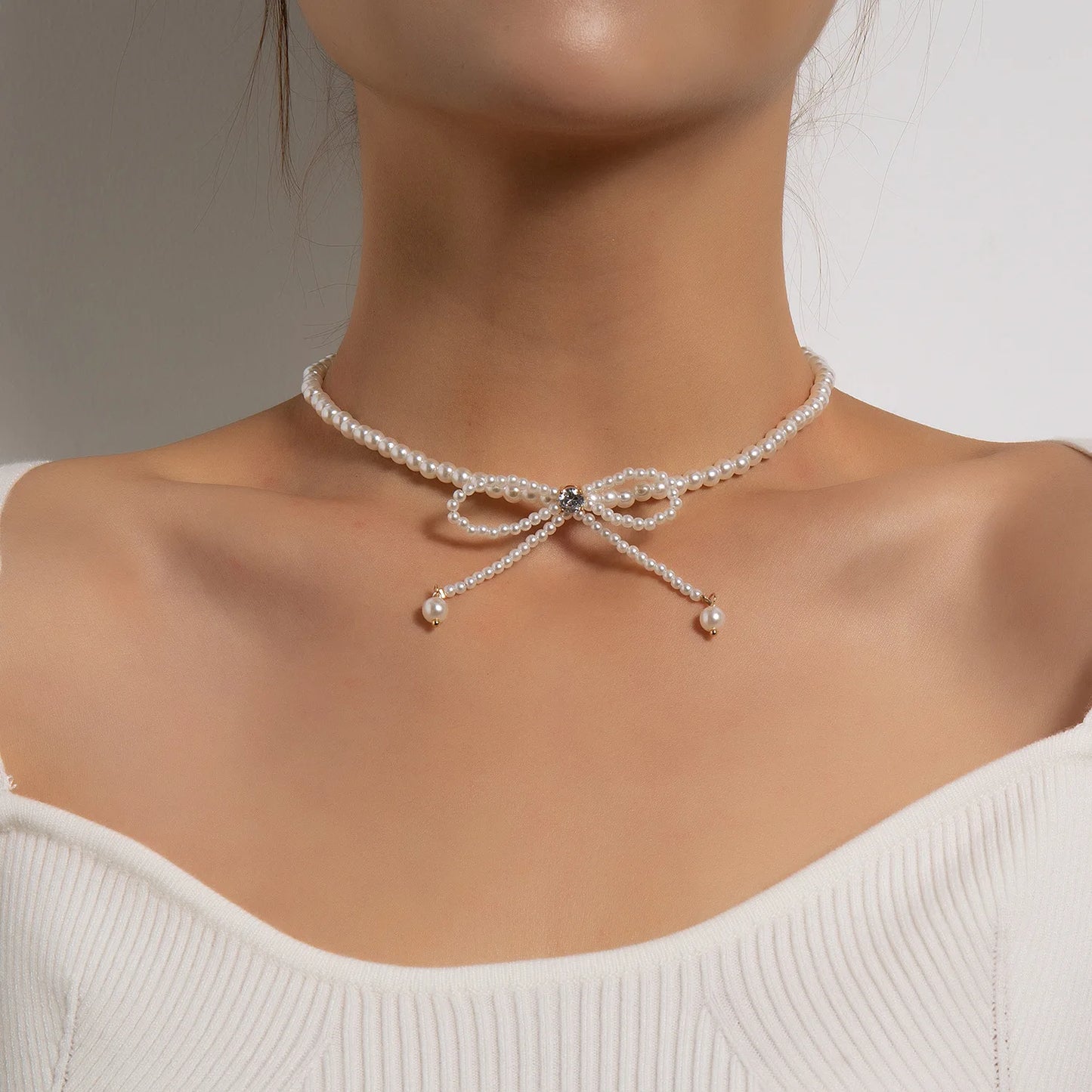 Vintage Red Crystal Bead Bow Necklace for Women Girls Sweet Cool Long Tassel Short Choker Necklace Unusual Y2K Jewelry Gifts