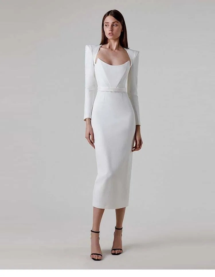 2025 Women Celebrity Sexy Long Sleeve Square Collar Rose Red Maxi Long Mini Bandage Dress Elegant Evening Club Party Outfit