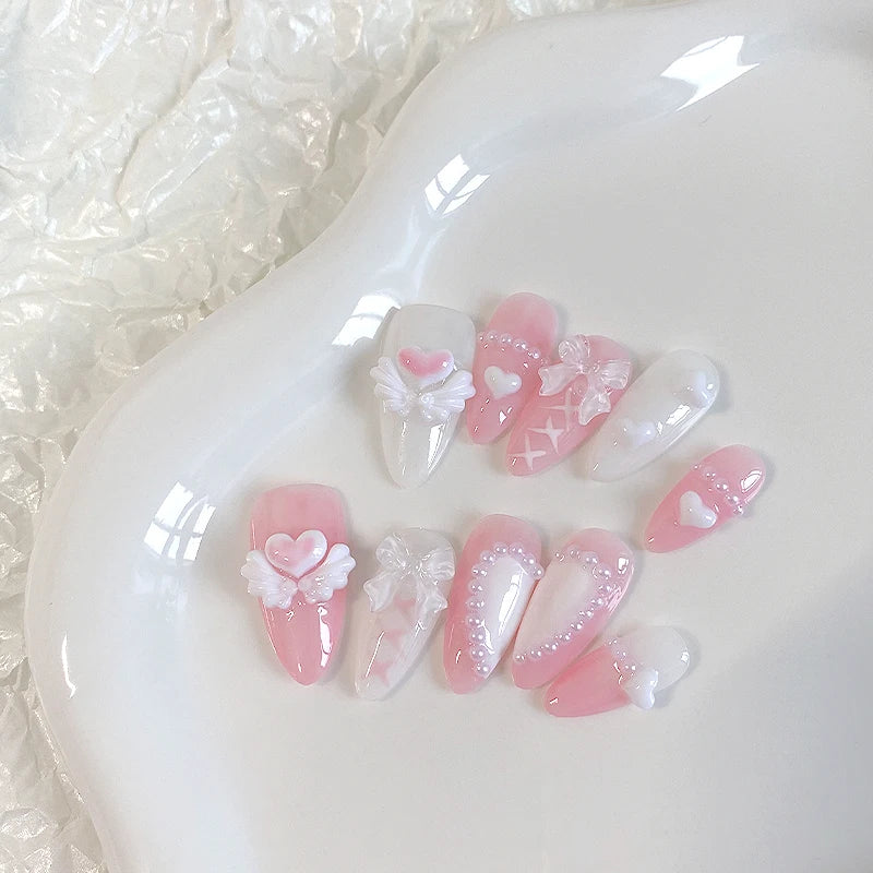 Cute Pink Heart & Bow Press-on Nails