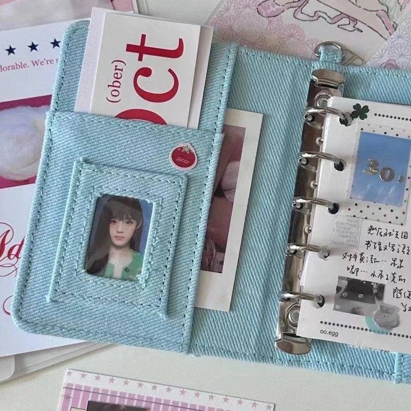M5 Binder Kpop Photocard Holder Pink Blue Denim Heart Binder with Elastic Band Photo Card Collection Book Idol Photo Album  다이어리