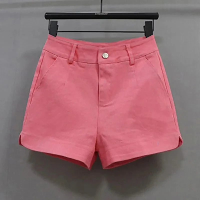 Red Casual Shorts Women Dopamine Summer New Korean version High waist Slimming Stretch Denim A-line wide leg hot Pants Female