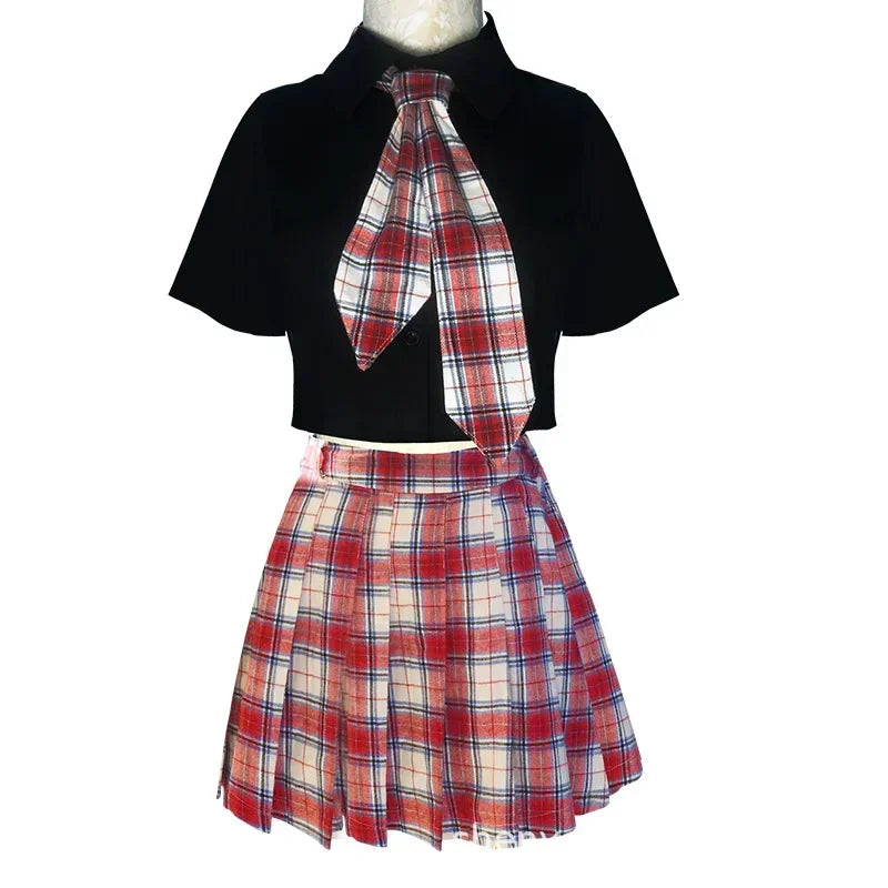 Kpop Korean Girl Group Female Jazz Costumes White Plaid Shirts Crop Tops Short Skirts Stage Sexy Clothing Festival Rave Outfits