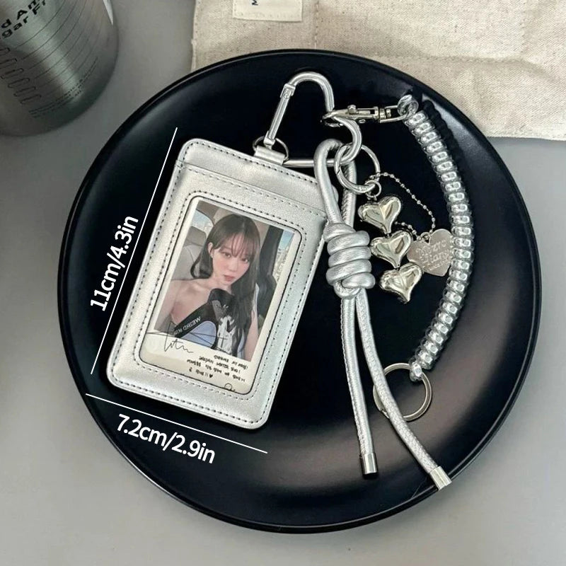 PU Leather INS Card Holder Kpop Photo Cards Sleeves Idol Card Display ID Card Cover 3inch Photocard Protective Cases Keychain