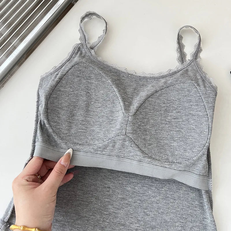 New Lace Backless Bralette One-Piece Strap Vest Women with Chest Pad Inner And Outer Wear Top