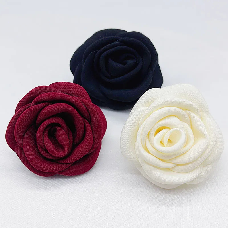 5pcs 5CM Black Red Ivory Soft Fabric Rose Flower For Wedding Dress Home DIY Hats Shoes Clothing Decoration