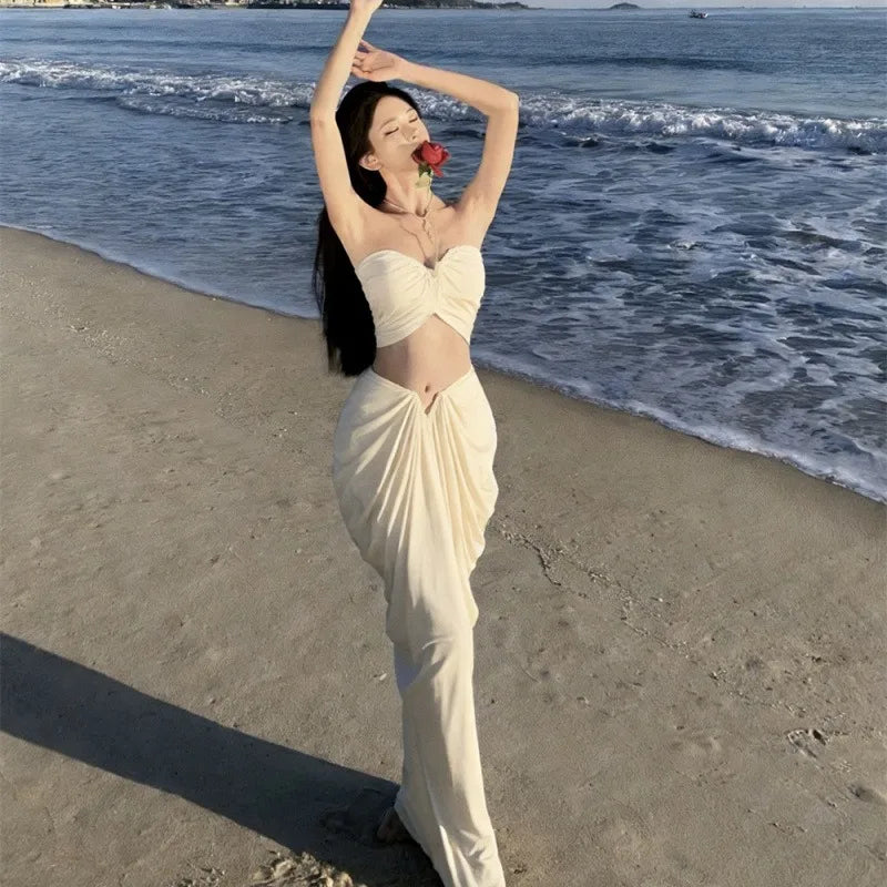 Desert Travel Vacation Suit Long Dress Sexy Pure Desire Tube Top Hip Skirt Island Wear Beach Skirt