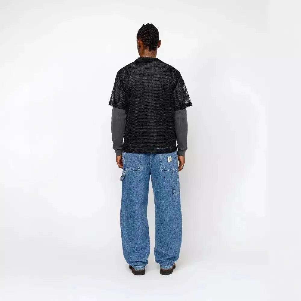 Gothic Cross Rhinestone Wide Leg Jeans Unisex Black Denim Pants Pink Wing Embroidery Oversized Streetwear Y2K Trousers