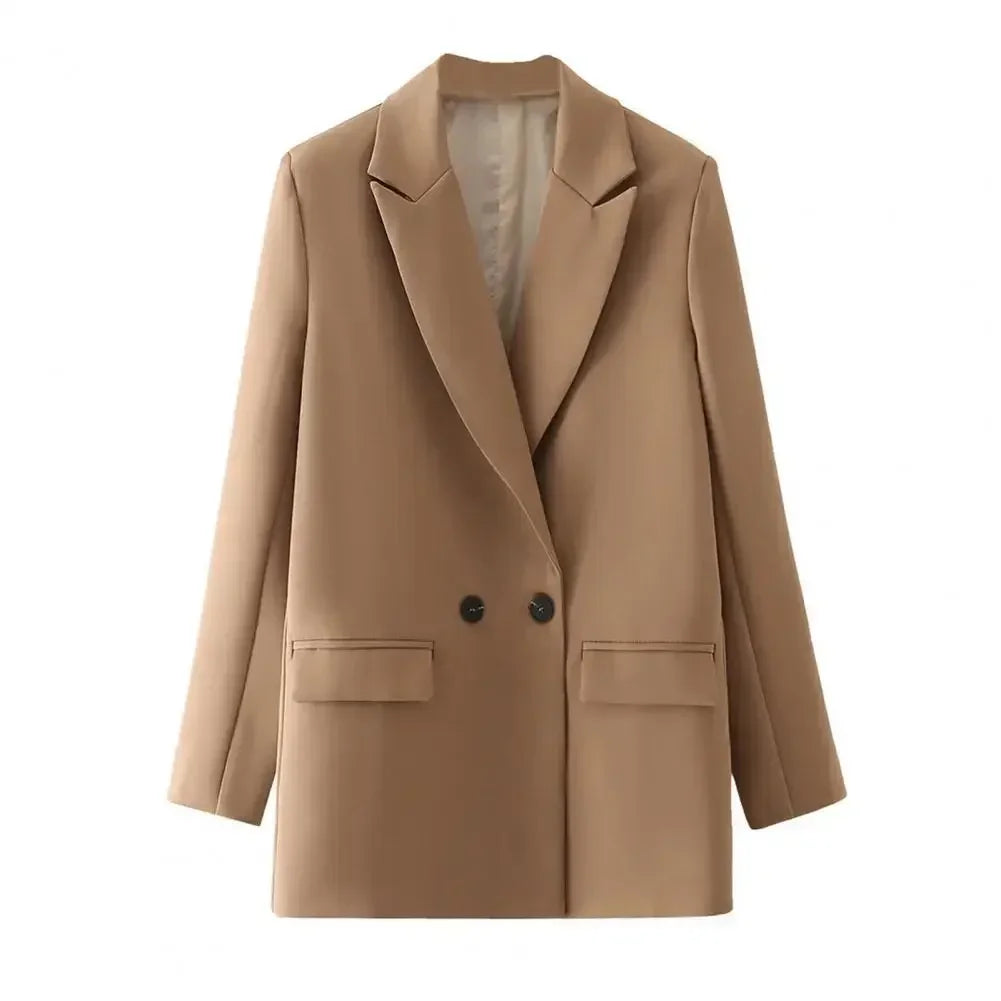 Women Suit Coat Elegant Women's Spring Suit Coat with Lapel Design Long Sleeve Flap Pockets Double Breasted Closure for Business