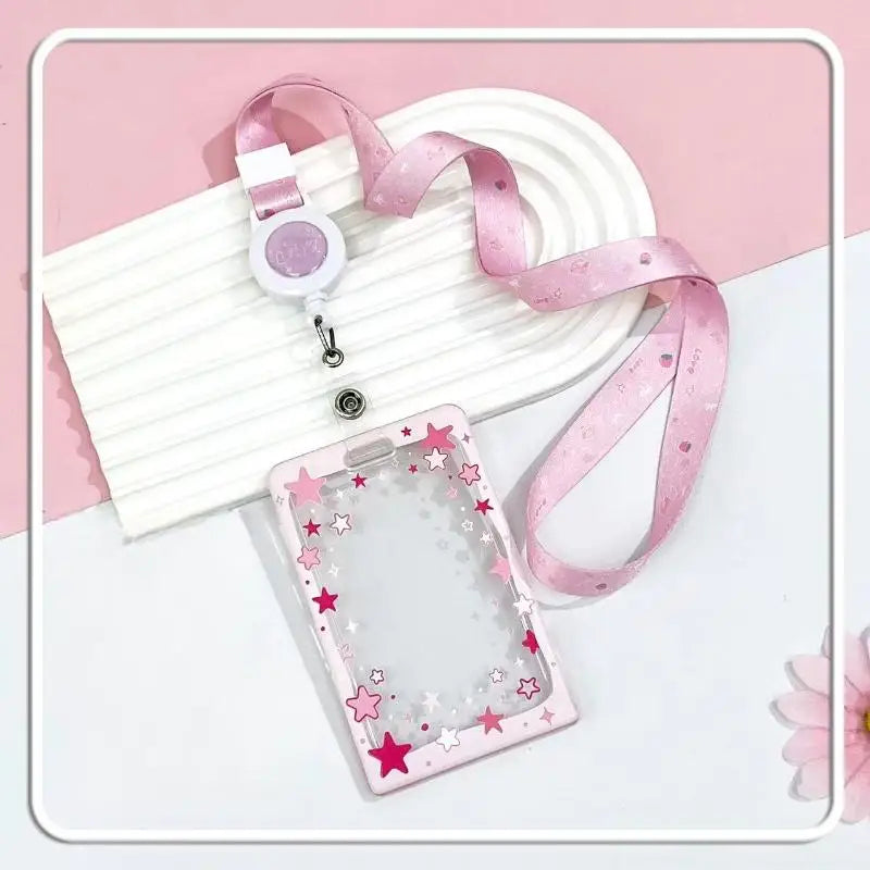 Star Sliding Cover Card Holder Transparent Portable ID Protector Kpop Photocard Case Student School Card Bus Card Holder
