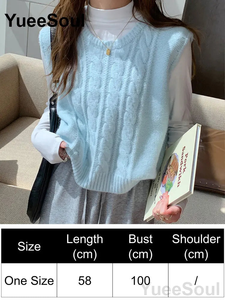 Blue Argyle Women's Vest Plaid Sleeveless Pullover Loose Knitted Sweater Vest 2026 New Autumn Y2K Casual Oversized Waistcoat