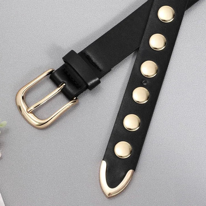 Women 105CM Long 3cm Wide Leather Belt New Hip-hop Punk Style Large Rivet Pin Buckle Belt Versatile Jeans Belt Skirt Waist Belt