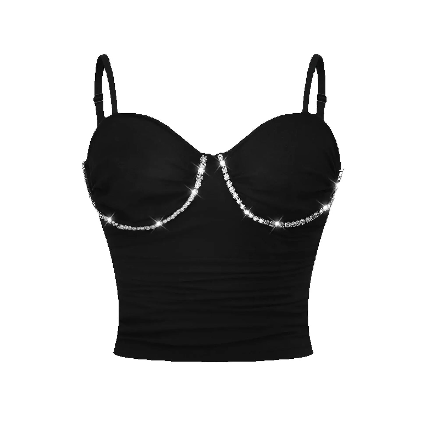 European and American style sparkling diamond fashionable design pleated steel ring slim mesh tank top