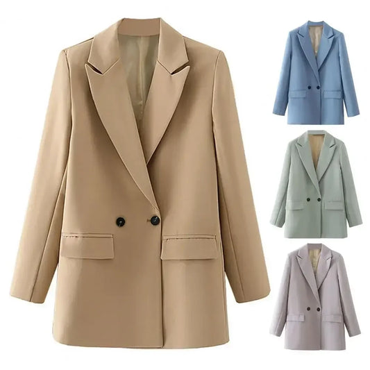 Women Suit Coat Elegant Women's Spring Suit Coat with Lapel Design Long Sleeve Flap Pockets Double Breasted Closure for Business
