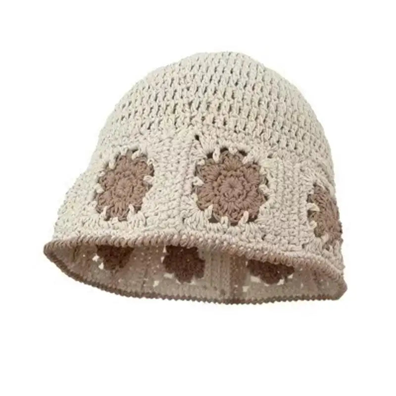 2023 Autumn New Crochet Korean Handmade Bucket Hat Women Weaving Knitted Hat  Fashion Flowers Autumn Winter Beanies Basin Cap