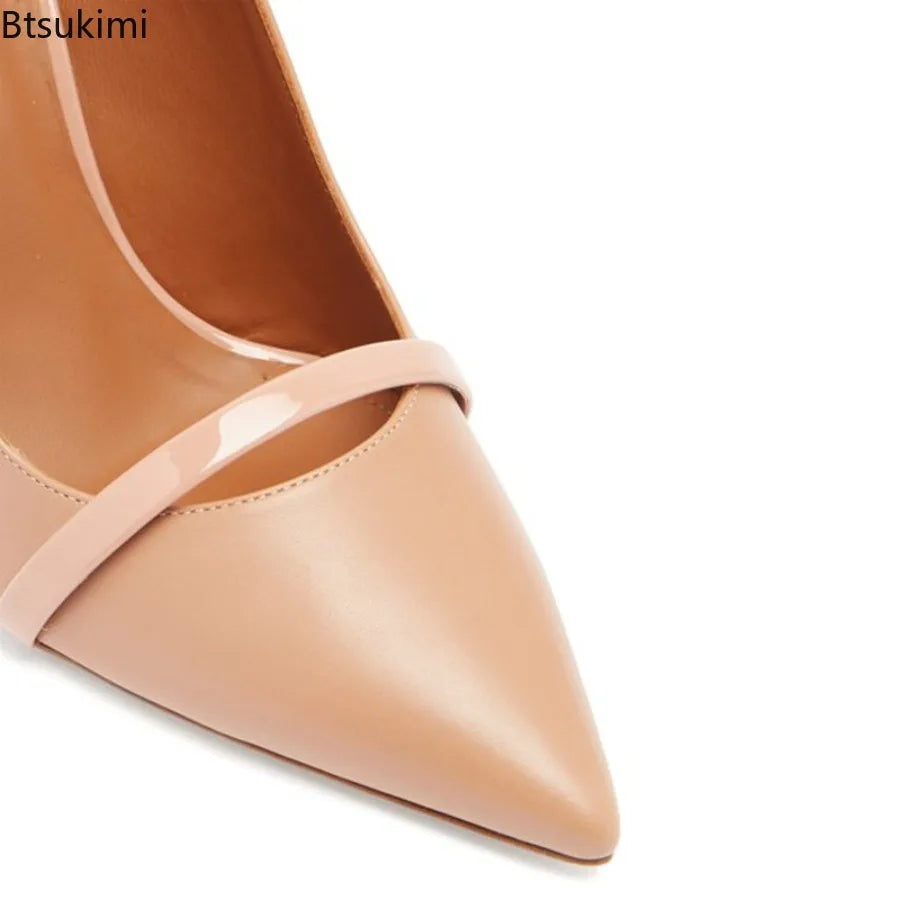New 2026 Women's Nude Sandals Pointed Toe Back Strap Slingback Thin High Heels Shallow Fashion Party Sandals Summer Heel Mules