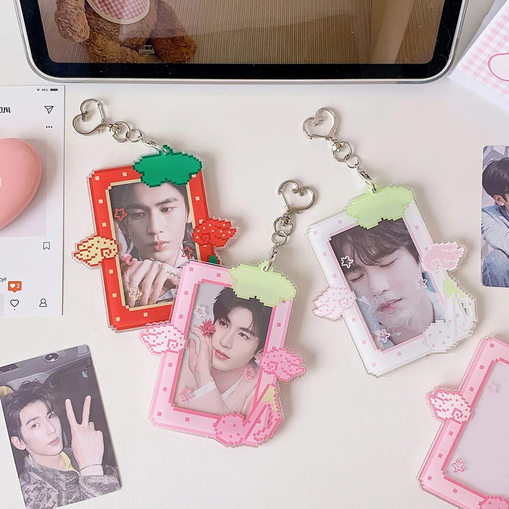 3 inch Acrylic Fruit Wings Kpop Photocard Holder Photo Card Holder Bag Pendant School Stationery