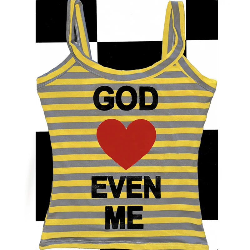 Y2K Striped Letter Print Cami Top | Inspired by Karina
