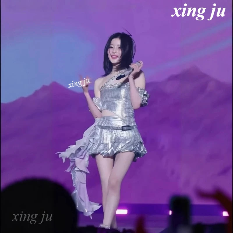 K-Pop Silver Rhinestone Stage Outfit | Inspired by Asa