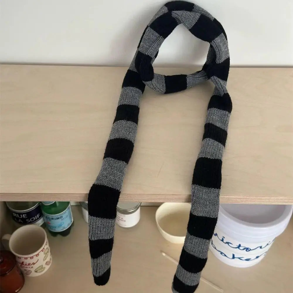 Korean Knitted Slim Long Scarf Y2K Harajuku Decorative Neckerchief Stripe Neck Women Narrow Long Scarf Choker Lady Accessories