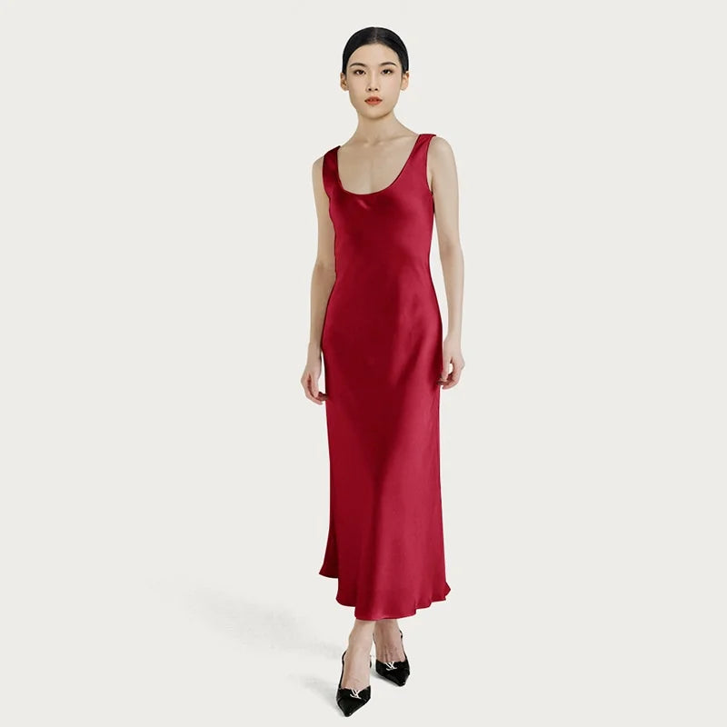 BirdTree OEKO-TEX 22MM 100% Silk Solid Dress,European Size Women U-neck Sleeveless Sling Dresses,2026 Summer New Dress D5O505JF