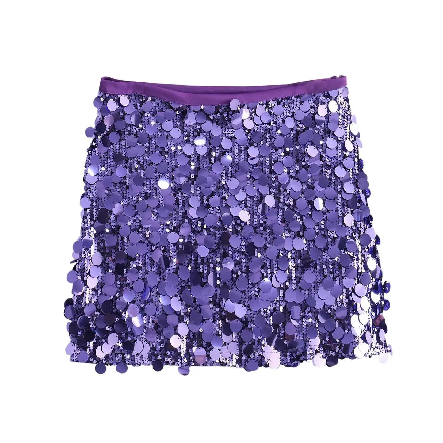 Women Fashion With Sequined Solid Side Zipper Mini Skirt Vintage High Waist Female Chic Lady Skirts