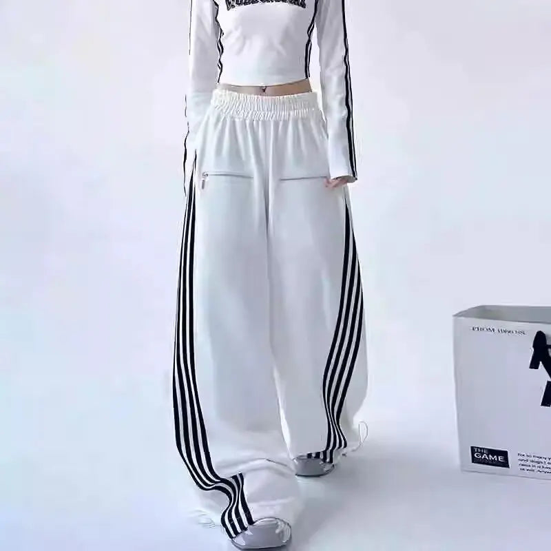 2026 Ropa Y2K Streetwear Striped Patchwork Elastic Waist Baggy New Pants For Women Wide Leg Drawstring Sweatpants Lady Trousers