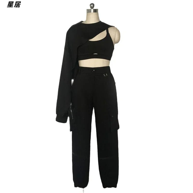 Kpop Korean Singer Black Cropped Vest Hoodies Dance Outfits Jazz Stage Costume Nightclub Women Group Hip-Hop Dance Costume 2025