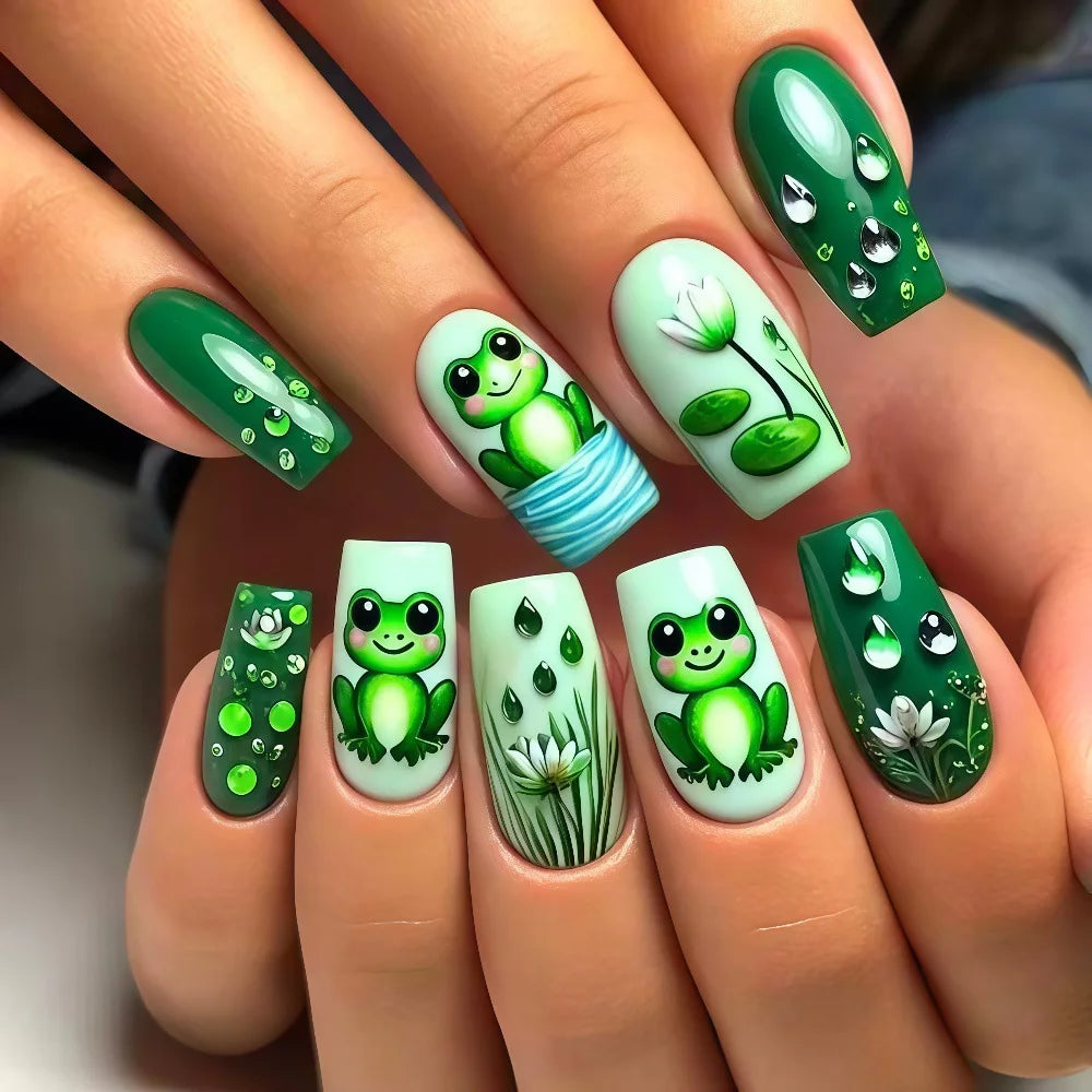 Gradient Flower Decor Almond Shaped Press-On Nails