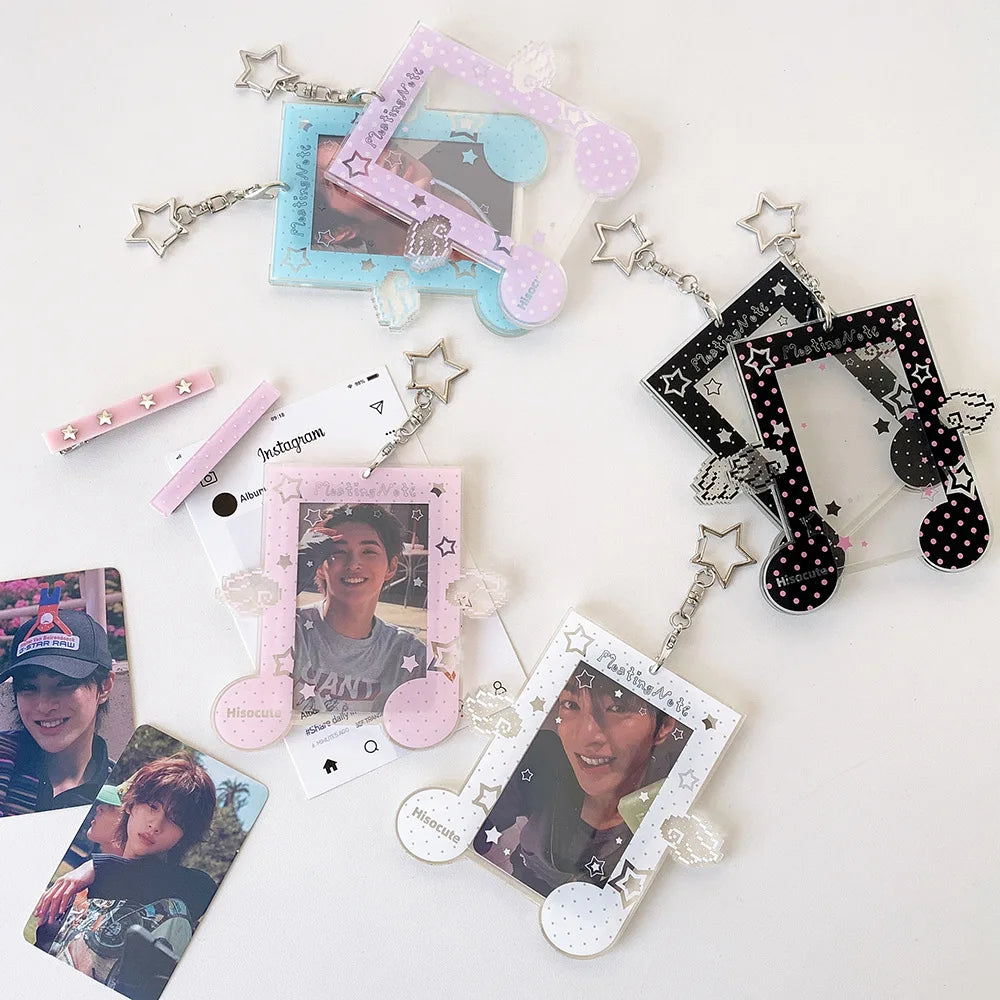 Fashion Kpop Acrylic Musical Note 3in Photo Card Holder Cute Girl Idol Photo Storage Card Bag Student Backpack Pendant Keychain