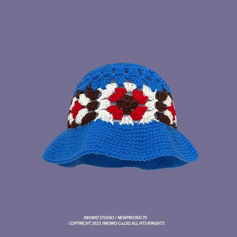 2023 Autumn New Crochet Korean Handmade Bucket Hat Women Weaving Knitted Hat  Fashion Flowers Autumn Winter Beanies Basin Cap