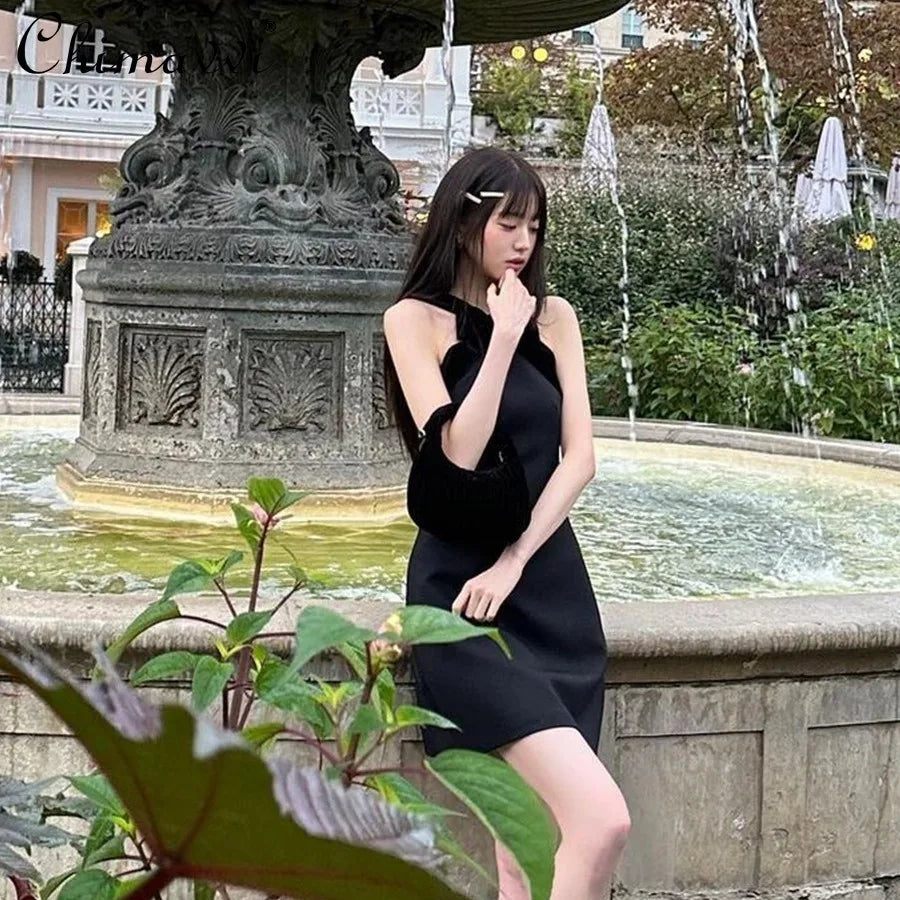 High-end Fashion Velvet Bow Splicing Dress 2025 Summer New Sexy Girl Backless Annual Meeting Gown Dress Mini Womens Dresses