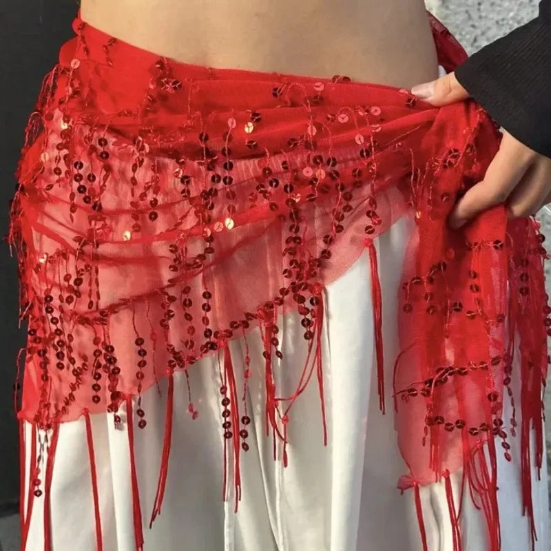 1pc Belly Dance Hip Scarf Chiffon Skirt Wrap Professional Scarf Skirt Costume with Coins for Yoga Belly Dancing,Autumn,new years