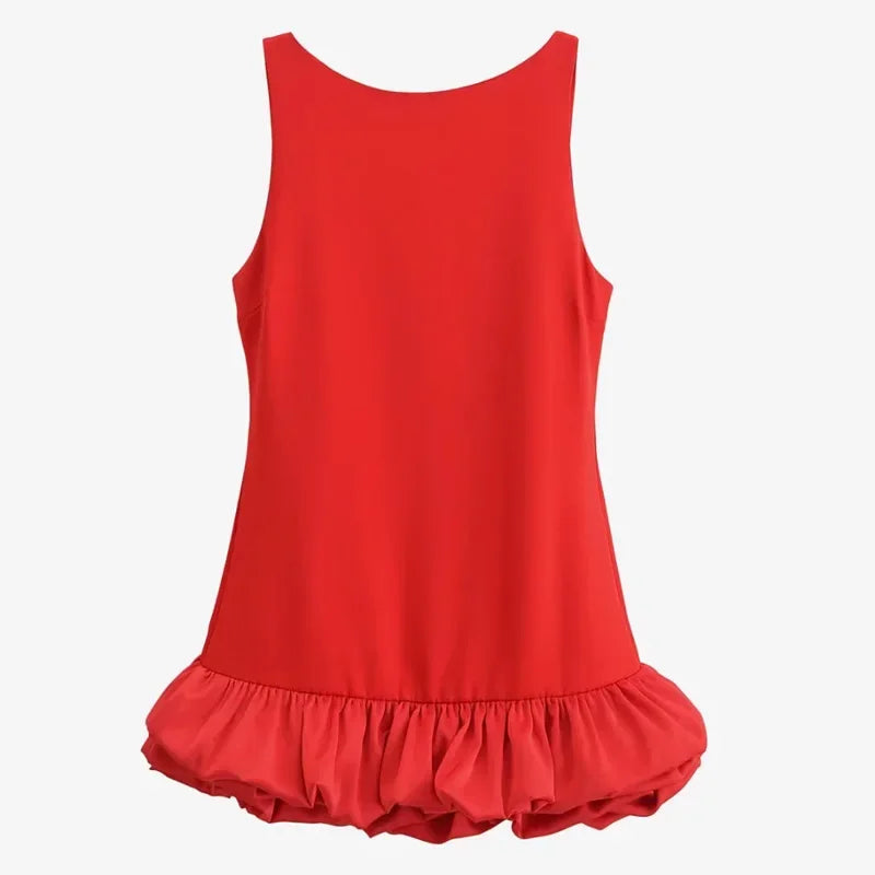 HXAO Women's Dress Red Short Dresses Ruffle Backless Black White Mini Dress Sexy Party Dresses