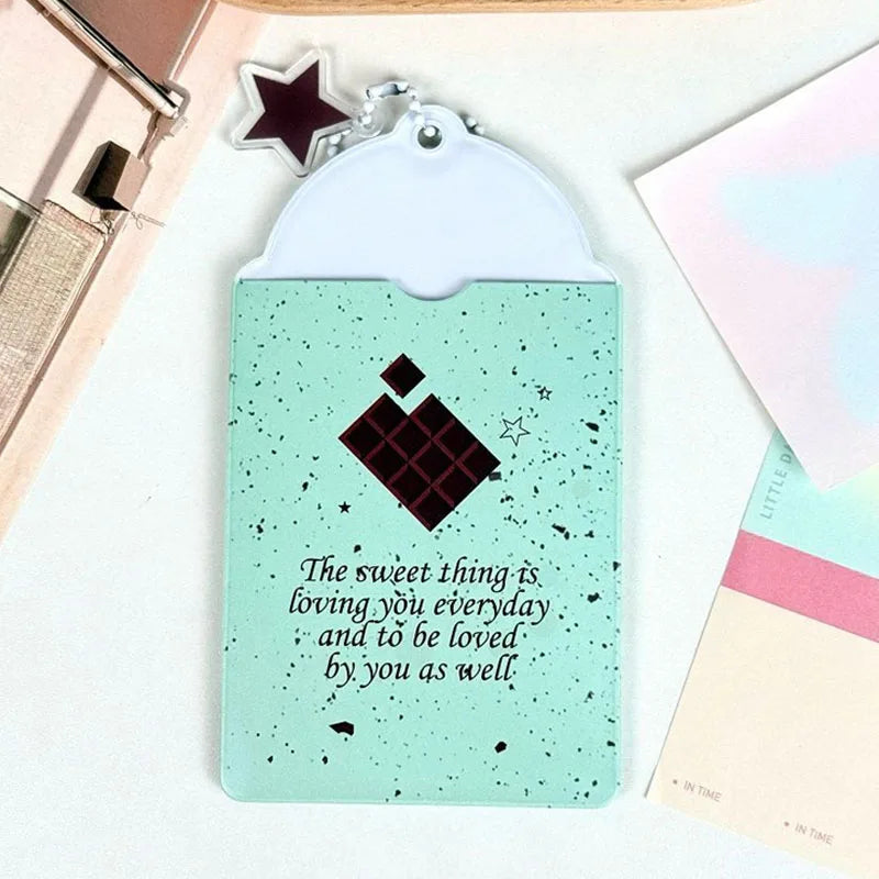 Y2K Itabag Mint Chocolate Kpop Photocard Holder 3 Inch Cute PVC Card Sleeve with Star Keychain for Idol Photo Display Bag Charm