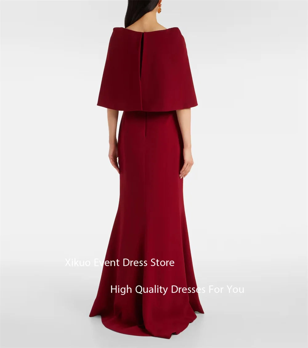 Xikuo Burgundy V Neck Evening Dresses Half Sleeves Bow Mermaid Prom Gowns Floor Length Pleated Sukienka Wieczorowa Customized