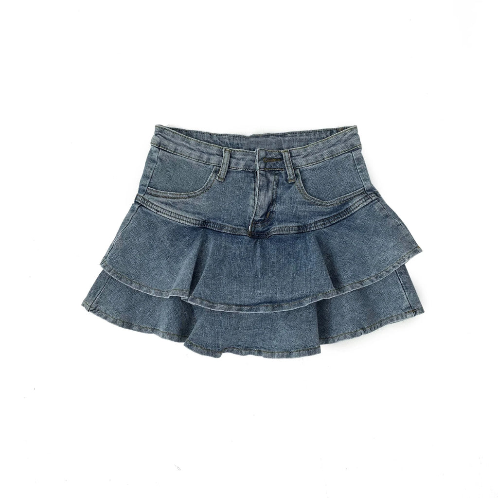 Denim Ruffle Mini Skirt | Meri