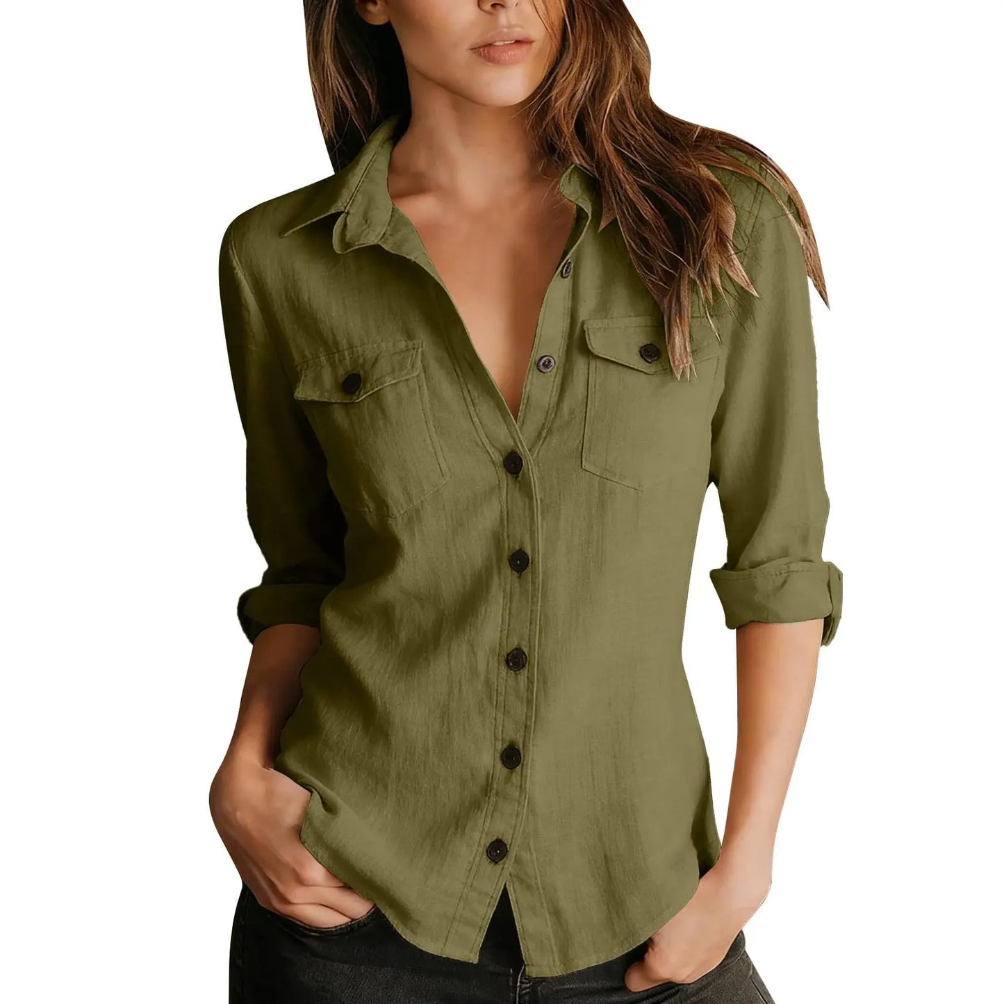 Lightweight Linen Lapel Button-Up Long Sleeve Casual Shirt | Inspired by Beren Saat