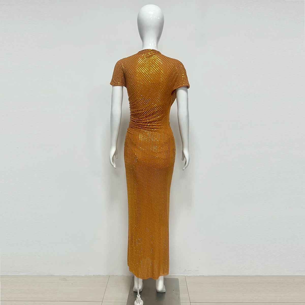 Short Sleeve Slim Fit Sequined Pleated Sheath Mid-Calf Evening Party Dress | Inspired by Beren Saat