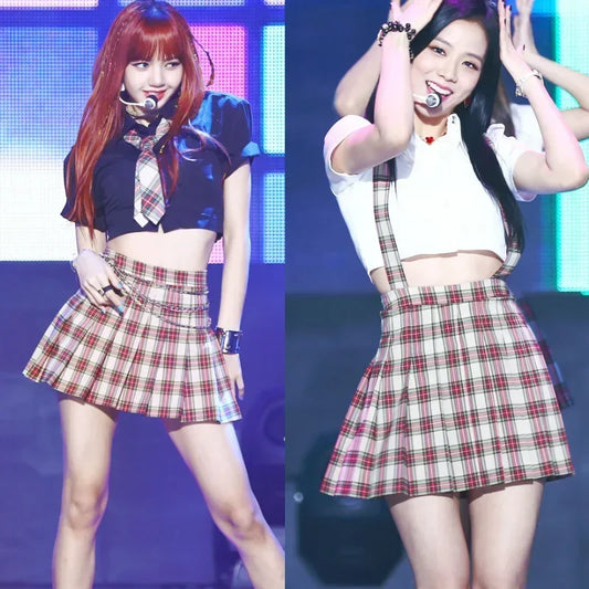 Plaid Crop Top & Pleated Mini Skirt Set | Inspired by Blackpink