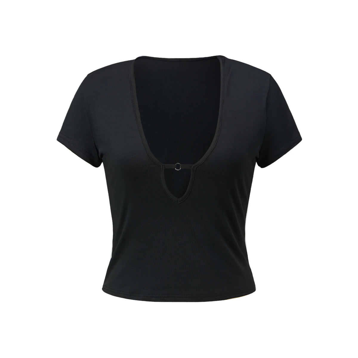 Ribbed V-Neck Metal Ring Crop Top | Inspired by Zeynep Oktay