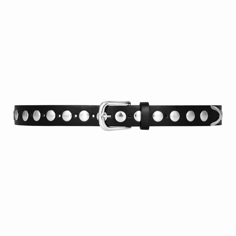 Women 105CM Long 3cm Wide Leather Belt New Hip-hop Punk Style Large Rivet Pin Buckle Belt Versatile Jeans Belt Skirt Waist Belt