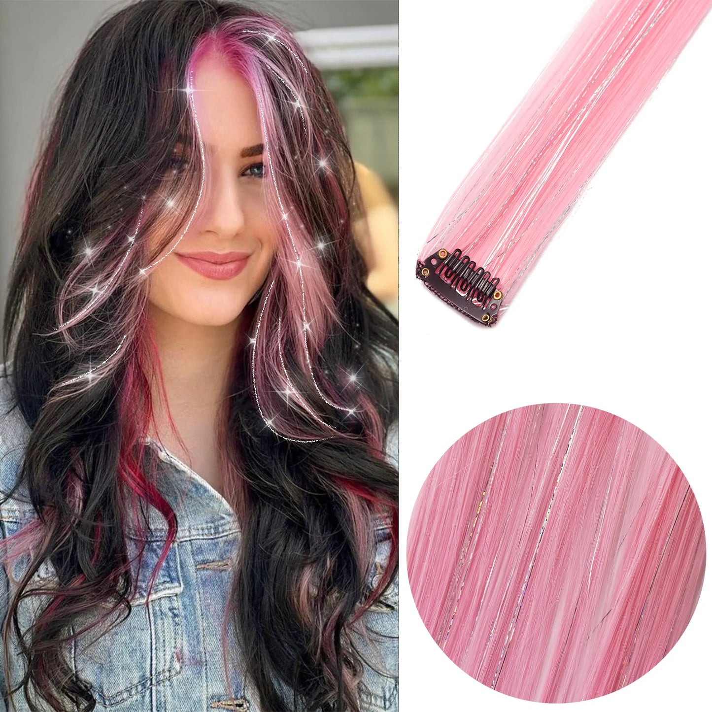 Clip in Hair Extensions Colored Party Highlights 22 inches 6pcs/pack Multi-colors Straight Hair Synthetic Hairpieces Royal Blue